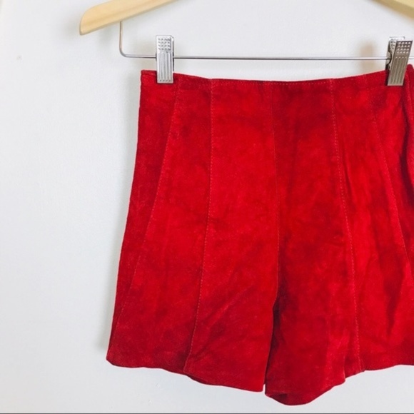 Vtg 80s Firenze Red Suede Leather High Rise Shorts - Picture 3 of 8